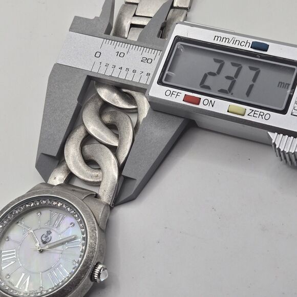 Premier Designs Womens MOP Watch Bold Chunky Chain Curb Link Bracelet RUNS EUC - Picture 10 of 10